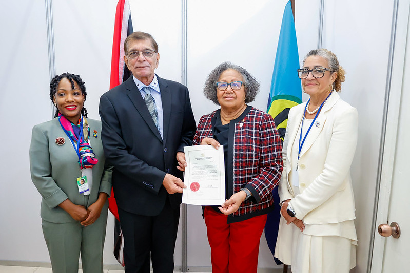 SG_CARICOM's tweet photo. I was pleased to accept the Letter of Credence from HE Ralph Maraj, accrediting him as Ambassador of Trinidad and Tobago🇹🇹 to CARICOM. The ceremony took place in the margins of the #49HGC in Montego Bay #JAMAICA. The Secretariat looks forward to supporting him in his new role. https://t.co/Qx7YRL2rEW