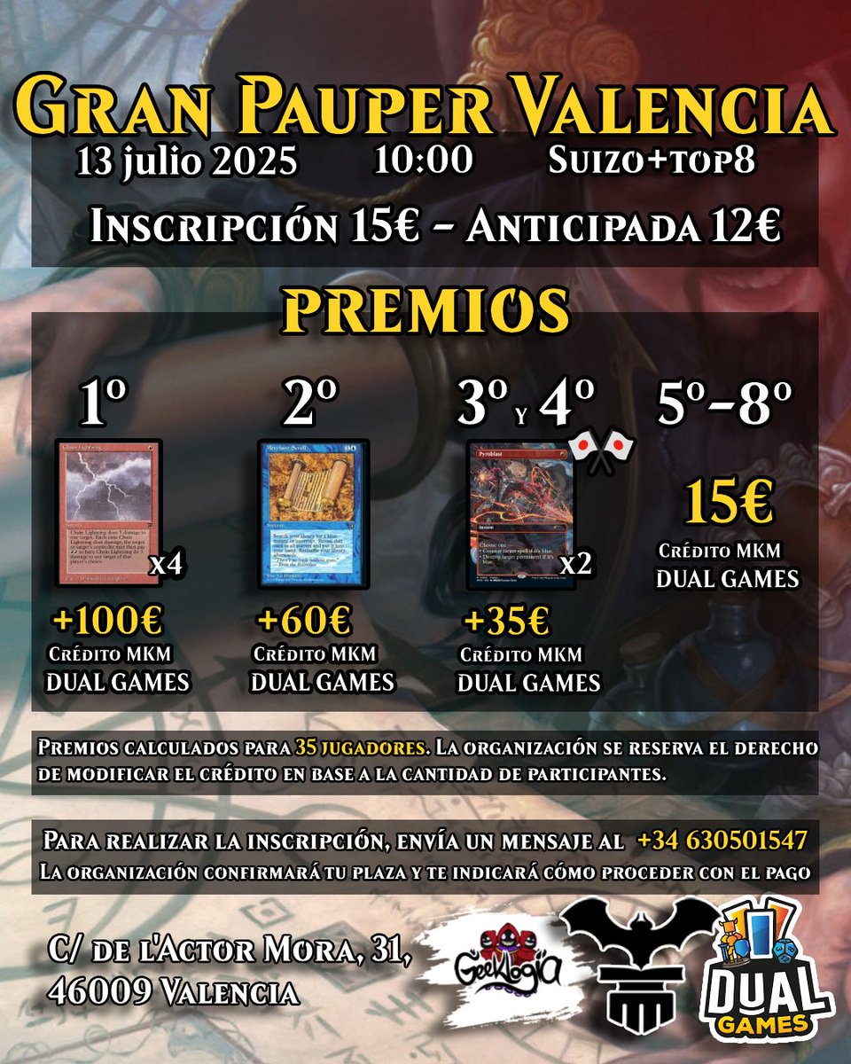paupervalencia's tweet photo. GRAN PAUPER VALENCIA
Diumenge 13/07/2025
@GeeklogiaShop 
Hui últim dia per a comprar l'entrada anticipada
#mtgpauper https://t.co/aPD8OiY7ND