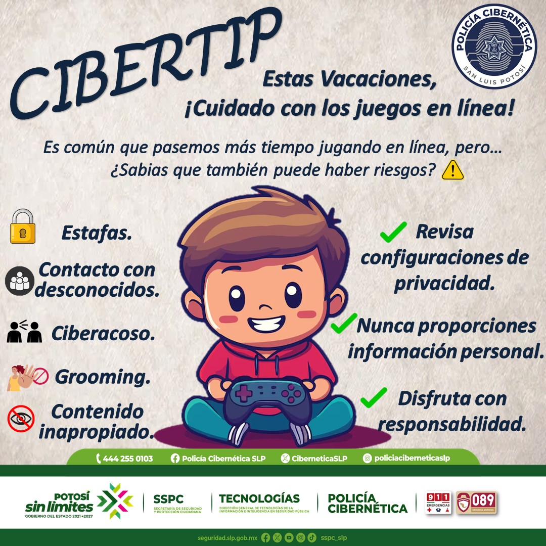 ¡Cuidado en vacaciones!
Durante este periodo, muchos niños y adolescentes pasan más tiempo en juegos en línea, lo que también aumenta los riesgos en el ciberespacio como estafas, ciberacoso, grooming o contacto con desconocidos que pueden estar a un clic de distancia.