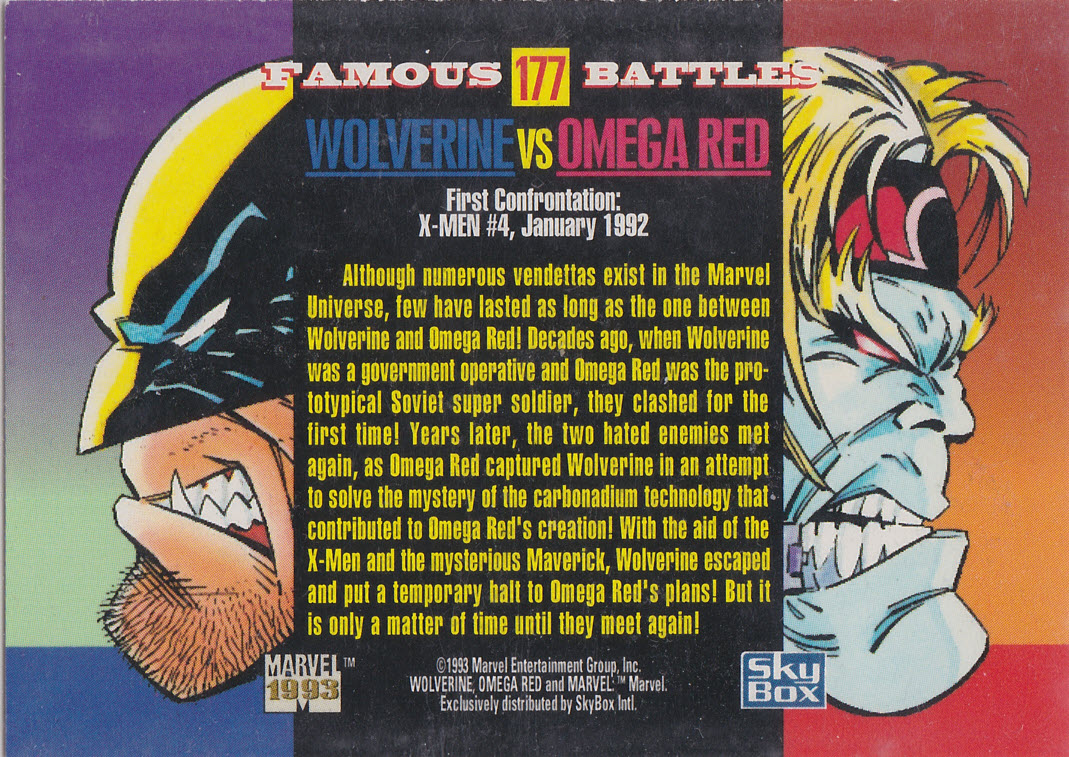 AustinGorton's tweet image. Card 177: Wolverine vs Omega Red

I (genuinely) love that the effect of Wolverine slashing Omega Red in the face is rendered as the old "ptooey! [boxer takes a hit and spits out a tooth]" routine. 

#TradingCardADay #MU4 #FamousBattles #Wolverine #OmegaRed