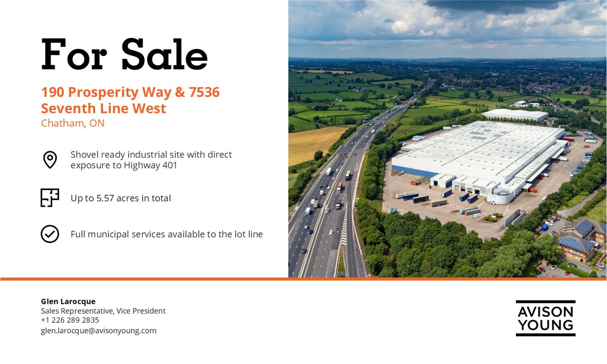 Just Listed by Avison Young: 190 Prosperity Way and 7536 Seventh Line West, Chatham-Kent, Ontario avisonyoung.ca/properties/190…