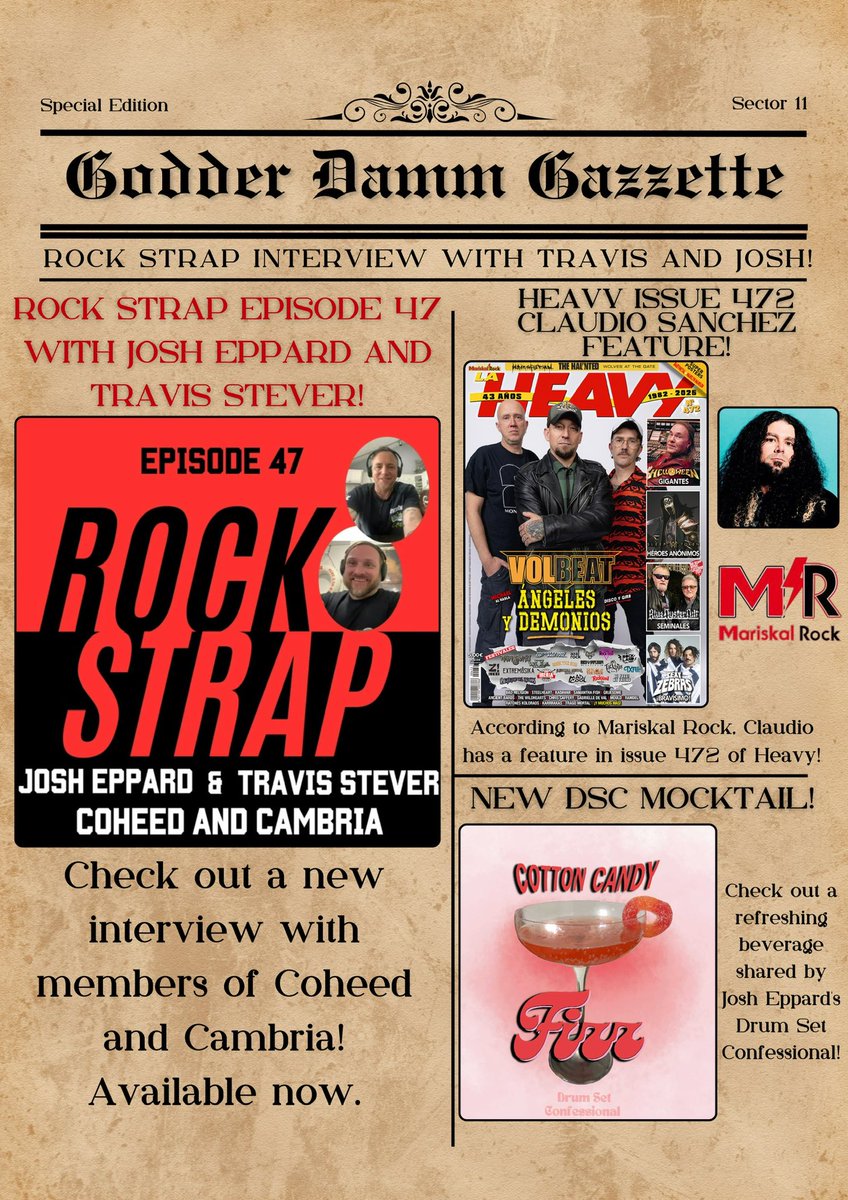 Godder Damm Gazzette (@gdgazzette) on Twitter photo Check out a new interview with Travis Stever and @weerd_science from <a href="/rockstrappod/">Rockstrap</a>: podcasts.apple.com/us/podcast/roc…
According to Mariskal Rock, @claudiopsanchez has a feature in issue 472 of Heavy: mariskalrock.com/actualidad/asi…
And, check out a new mocktail shared by <a href="/DrumSetConf/">Drum Set Confessional</a>! Check out a new interview with Travis Stever and @weerd_science from <a href="/rockstrappod/">Rockstrap</a>: podcasts.apple.com/us/podcast/roc…
According to Mariskal Rock, @claudiopsanchez has a feature in issue 472 of Heavy: mariskalrock.com/actualidad/asi…
And, check out a new mocktail shared by <a href="/DrumSetConf/">Drum Set Confessional</a>!
