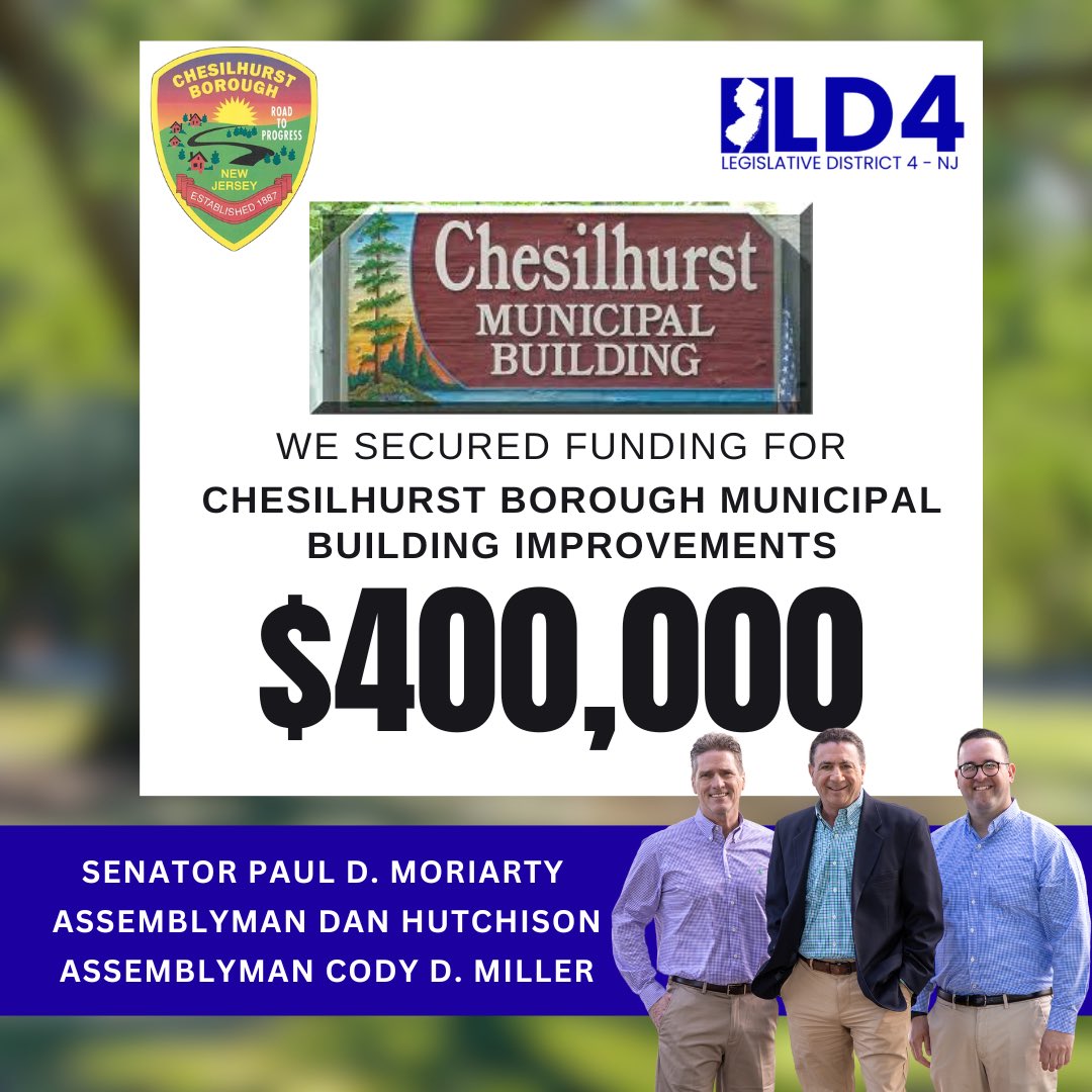 Next up: Chesilhurst 🚨 Paul, Dan, and I secured $400,000 to improve the borough’s municipal building — the first major upgrade in years. This will help deliver better, more accessible services to residents. Proud to keep showing up for South Jersey. #NJLeg #Chesilhurst