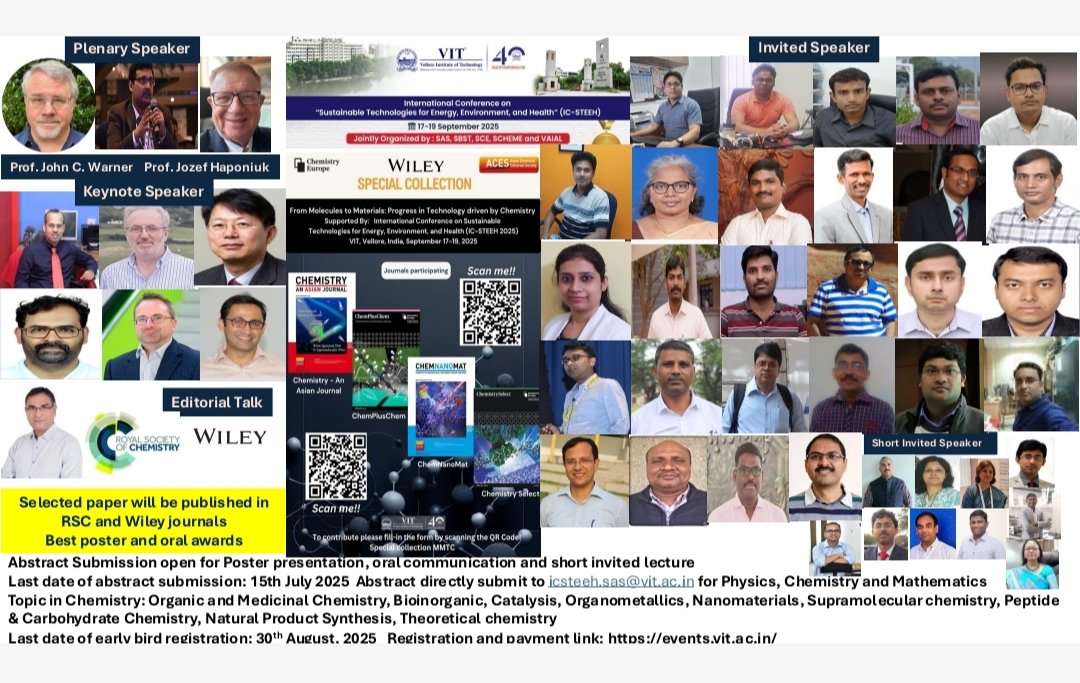 Priyankar Paira (@priyankarp11386) on Twitter photo IC-STEEH: Final Speakers list released
Abstract submission of IC-STEEH for poster, oral and short presentations are still going on.
Last date of abstract submission is
Submit the abstract:
icsteeh.sas@vit.ac.in
Or
priyankar.paira@vit.ac.in IC-STEEH: Final Speakers list released
Abstract submission of IC-STEEH for poster, oral and short presentations are still going on.
Last date of abstract submission is
Submit the abstract:
icsteeh.sas@vit.ac.in
Or
priyankar.paira@vit.ac.in
