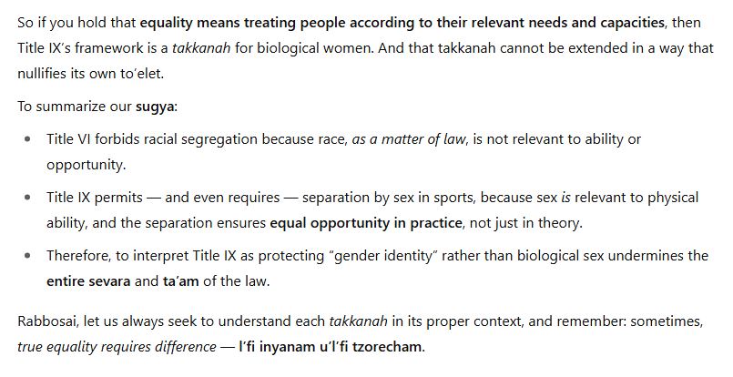 CharlieChemtob's tweet image. On yesterday's episode of Advisory Opinions, @DavidAFrench laid out an analysis of Title IX to @whignewtons that reminded me of a geshmake chakira. So I asked ChatGPT to turn it into one.