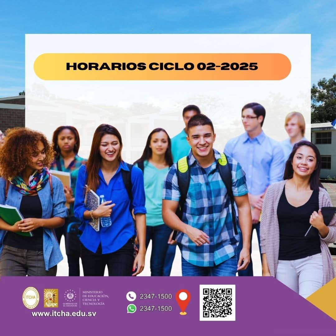 #ITCHA_Ciclo022025 | <a href="/ITCHA_AGAPE/">ITCHA AGAPE</a>, te recuerda que el proceso de Inscripción Ciclo 02-2025 se desarrolla en el período del 7 al 11 de julio, y se realiza EN LÍNEA.
 itcha.edu.sv/noticia/1972

#ITCHA #Matricula #Ciclo022025 #SúmatealaU #EducaciónSuperior #CarrerasTécnicas