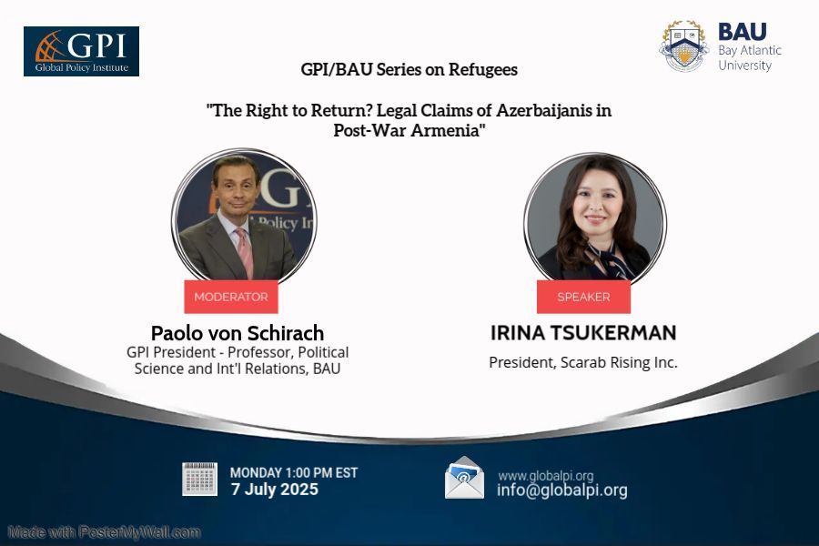 Explore the latest GPI/BAU webinar on refugees, "The Right to Return? Legal Claims of Azerbaijanis in Post-War Armenia." This crucial conversation delves into displacement, global law, and peacebuilding. 

Watch here: youtu.be/xvKubTZvNRw #Refugees #InternationalLaw