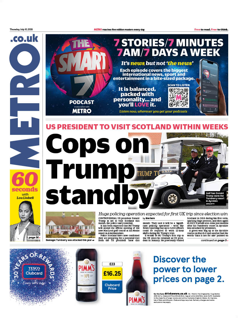 Thursday's front page                                    

Cops on Trump standby                    

🔴Huge policing operation expected for first UK trip since election win   

#scotpapers #skypapers #bbcpapers