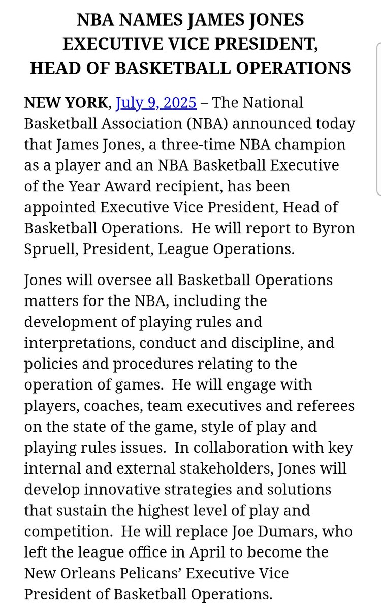 Former Suns GM James Jones named NBA's head of basketball operations. #Suns