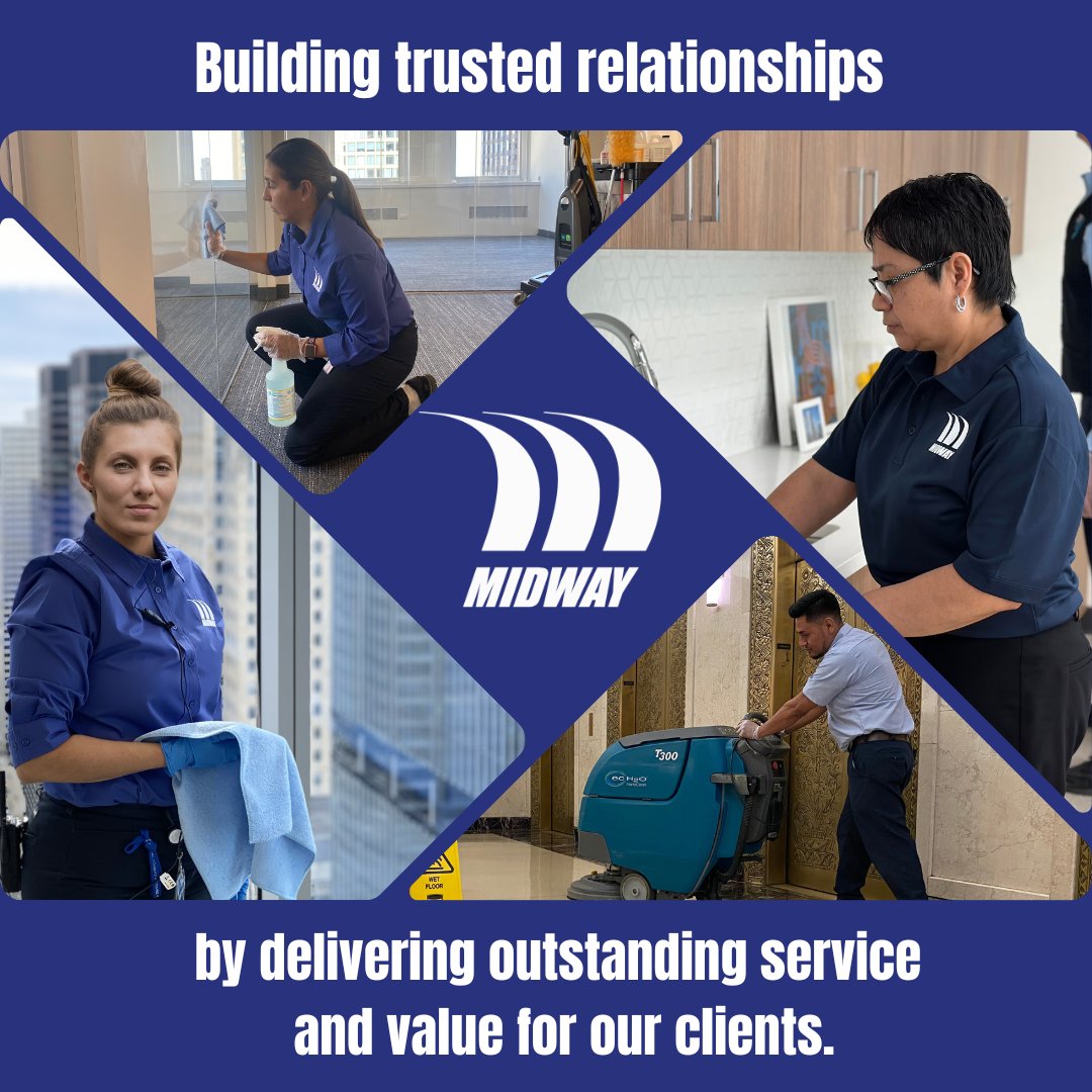 Trust isn’t a tagline—it’s a track record.

Midway has proven that outstanding service + measurable value = long-term partnerships that thrive. From pristine day-to-day janitorial care to rapid-response restoration, we’re here to make your job easier and your occupants happier.