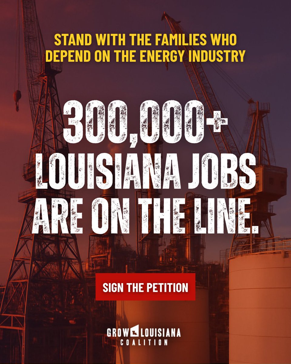GrowLACoalition's tweet image. More than 300,000 Louisiana families rely on the energy industry to put food on the table, keep the lights on, and build a better future.
Louisiana’s energy industry powers 25% of our state’s economy, adding $78 billion in value. But that’s now under threat. Coastal lawsuits…