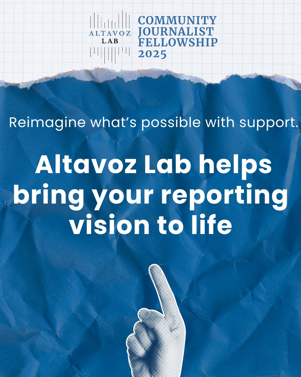 Altavoz_Lab's tweet image. This fellowship exists for YOU.
We built it for journalists who are:
🗣️ Rooted in their communities
📰 Telling overlooked stories
🌎 Working in English or Spanish in the U.S. or Puerto Rico
⏳ Deadline: July 18
🔗 Apply now: altavozlab.com/community-jour…
#FellowshipOpportunity
