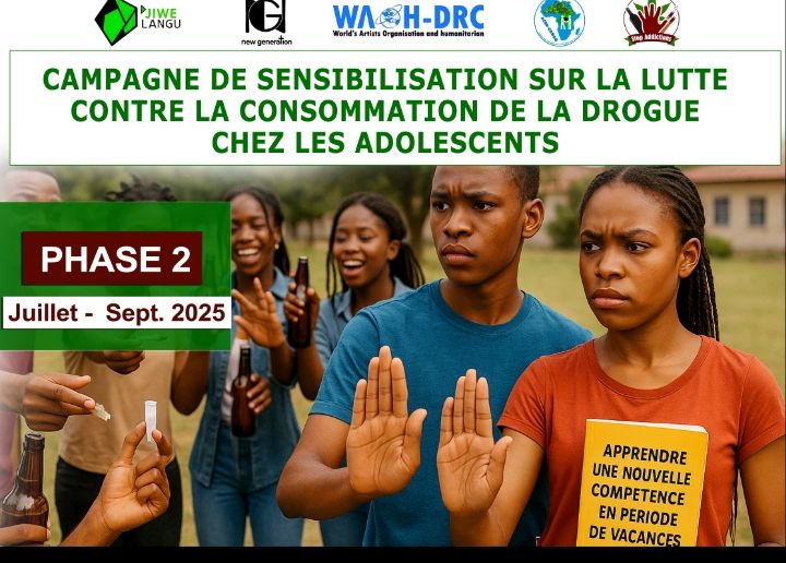 Campagne de sensibilisation de la lutte contre la consommation de la Drogue chez les Jeunes Adolescents 
Puisque la #Drogue détruit lentement ce que l'#Adolescence Construit avec #Espoir, agissons pr protéger nos Jeunes contre la consommation la drogue.
<a href="/UNICEFDRC/">UNICEF en RDC</a> <a href="/UNFPARDC/">UNFPA-RDC</a>