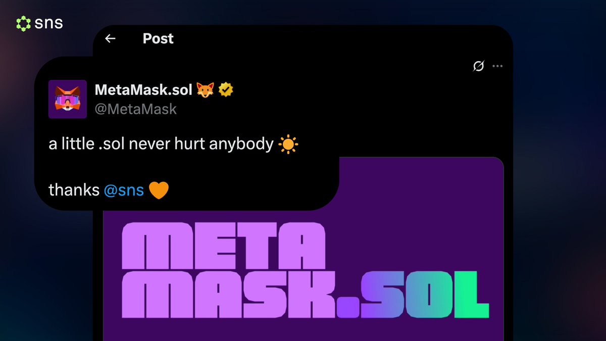 sns.sol (@sns) on Twitter photo no big announcement
no thread
just <a href="/MetaMask/">MetaMask.eth 🦊</a>.sol quietly detonating the timeline
good luck fading .sol names now no big announcement
no thread
just <a href="/MetaMask/">MetaMask.eth 🦊</a>.sol quietly detonating the timeline
good luck fading .sol names now