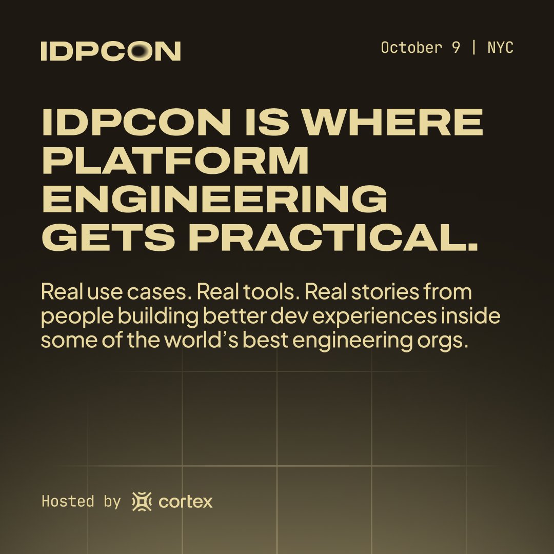 GetCortexApp's tweet image. So… what’s IDPCON?

The Met Gala for platform engineers (minus the gowns, plus golden paths).

🧰 Real tools
🧠 Talks from Canva, BofA, NBCU + more
💬 DevEx meets product

📍 NYC | Oct 9
🎟️ $199 tix → idpcon.com