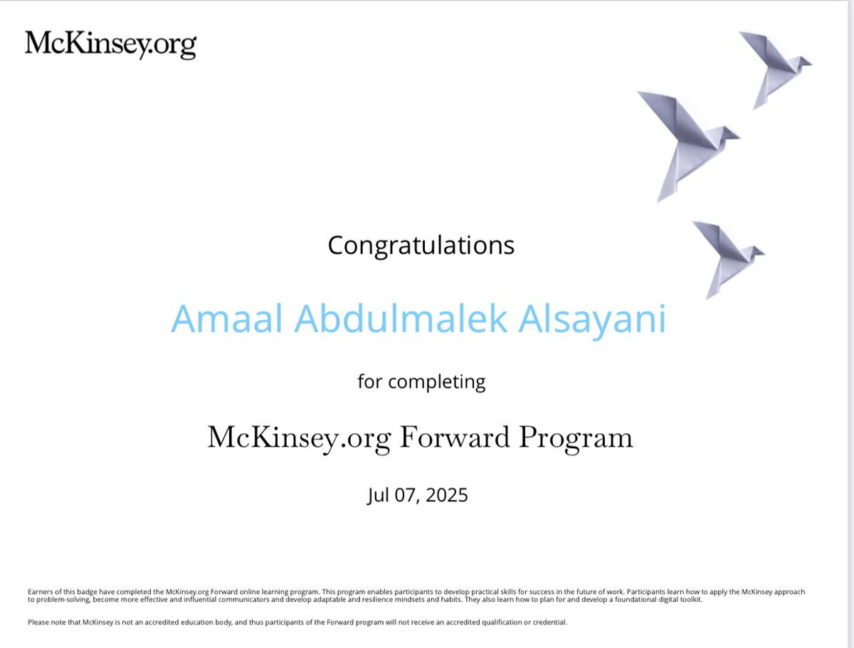 itsa_maal's tweet photo. After an incredible 10 weeks in the Mckinsey Forward Program, I have successfully completed the course, an inspiring and enriching journey! 🤍
#Mckinsey #Mckinseyforwardprogram https://t.co/3i1exsV2mc