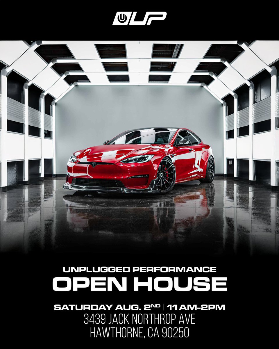 Ever wondered what goes down at Unplugged Performance? Now is your chance.

We’re hosting an Open House on 8/2 in our Hawthorne, CA HQ. Come see the cars, meet the team, and get an inside look of our shops.

✅ First 50 to RSVP get free gift - 🔗 in bio