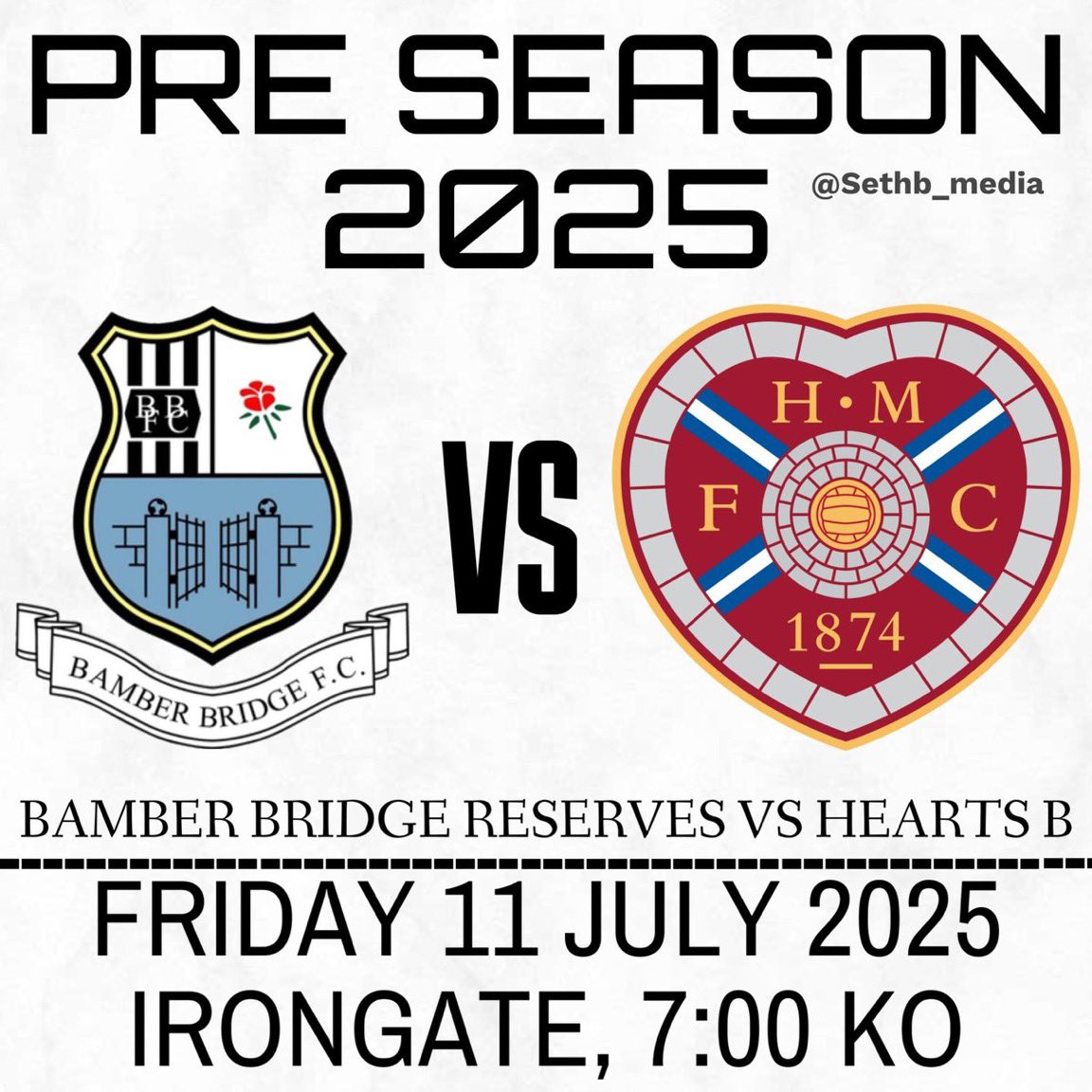 Bamber Bridge FC (@bamberbridgefc) on Twitter photo Friday night football in the sunshine πππ
Itβs going to be a scorcher so why not head down to the SFC for more pre-season action.
Our <a href="/Bamberbridgeres/">Bamber Bridge FC Reserves</a> will host <a href="/WeeJambos/">Hearts B & Academy</a> in a friendly.
π 7pm, Friday 11 July
π· Admission by donation (suggested Β£2 pp)
#upthebrig Friday night football in the sunshine πππ
Itβs going to be a scorcher so why not head down to the SFC for more pre-season action.
Our <a href="/Bamberbridgeres/">Bamber Bridge FC Reserves</a> will host <a href="/WeeJambos/">Hearts B & Academy</a> in a friendly.
π 7pm, Friday 11 July
π· Admission by donation (suggested Β£2 pp)
#upthebrig