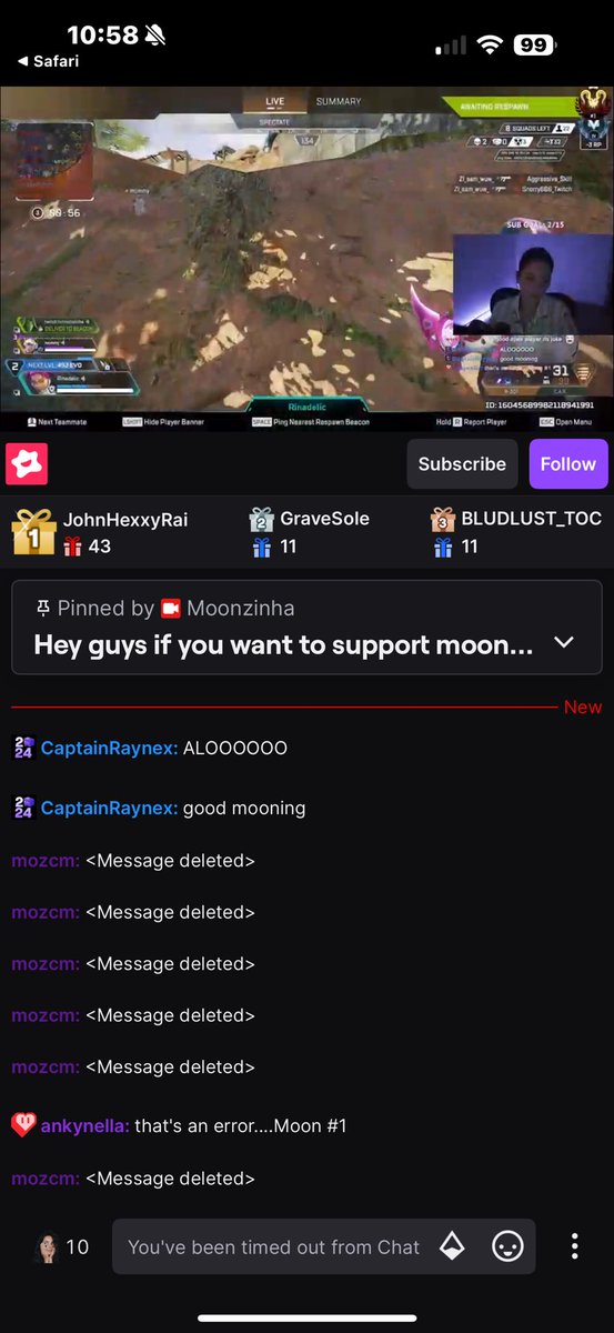 MozerCM's tweet photo. Imagine slapping “#1 Pred” on your overlay while timing out anyone who asks about it 💀 @moons_fighter99 couldn’t handle a simple question and asked chat to ban me. If fragile ego was a rank, she’d be Apex Predator fr. https://t.co/YW6ZThhUFL
