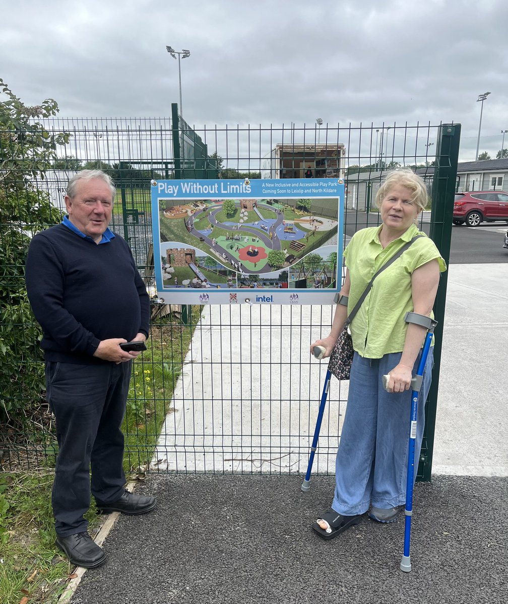 access_maynooth's tweet image. We’ve officially broken ground on a new inclusive play park at the Leixlip Amenities Centre. Huge thanks to Íde Cussen and Cllr. Bernard Caldwell from Leixlip Access Group, CKAN.ie and KCC Parks Department for making this happen with generous support from Intel