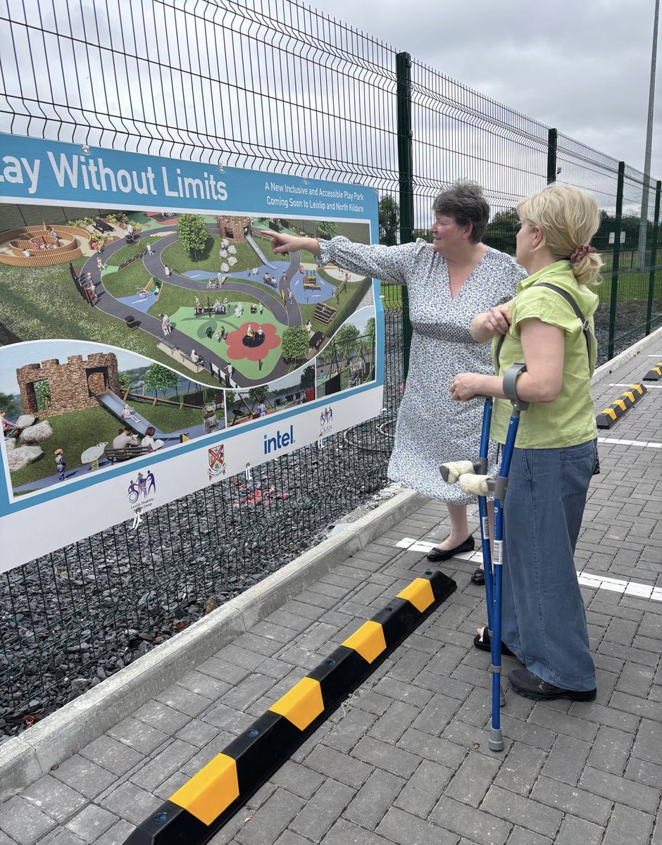 access_maynooth's tweet image. We’ve officially broken ground on a new inclusive play park at the Leixlip Amenities Centre. Huge thanks to Íde Cussen and Cllr. Bernard Caldwell from Leixlip Access Group, CKAN.ie and KCC Parks Department for making this happen with generous support from Intel