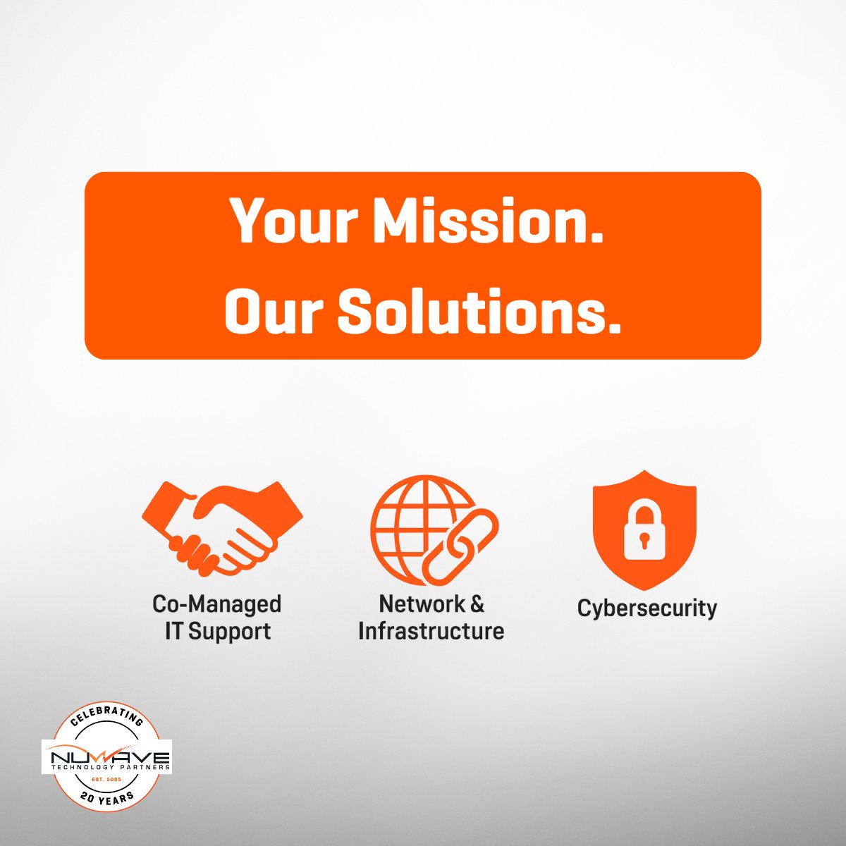 Growing businesses need to stay competitive while remaining secure and compliant. 
We provide:
✅ Co-Managed IT Support
✅ Network &amp; Infrastructure
✅ Cybersecurity &amp; Awareness

Your mission. Our solutions.

#NuWave20 #CoManagedIT #Cybersecurity #ITExcellence