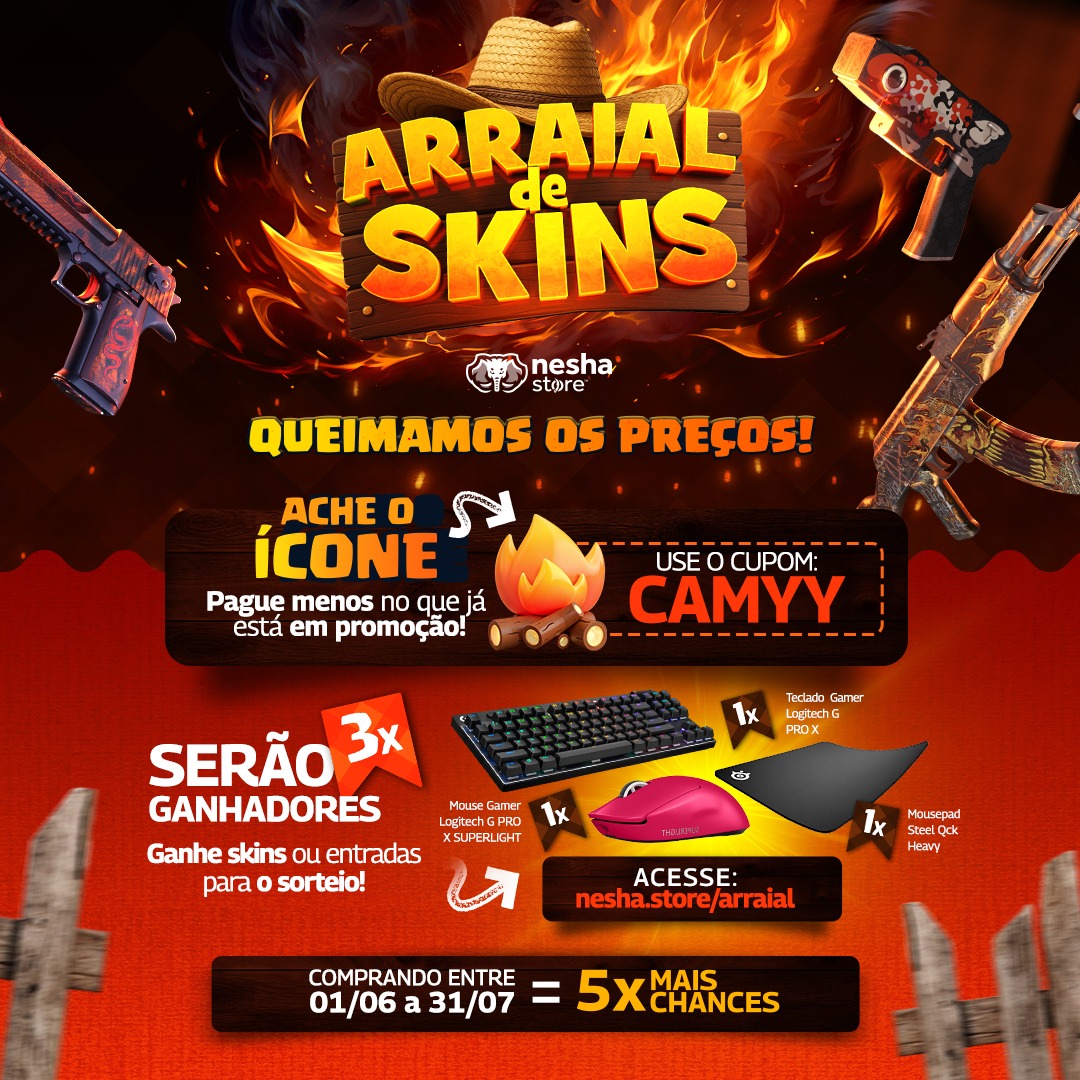 cAmyy (@camyyfps) on Twitter photo Compre com desconto durante esse mês no cupom CAMYY e concorra a um kit de periféricos de Pro Player 🔥
O Arraial de Skins da <a href="/Neshastore/">NeshaStore</a> tá com os menores preços, correee:
nesha.store/camyy Compre com desconto durante esse mês no cupom CAMYY e concorra a um kit de periféricos de Pro Player 🔥
O Arraial de Skins da <a href="/Neshastore/">NeshaStore</a> tá com os menores preços, correee:
nesha.store/camyy