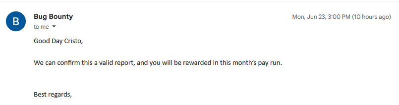 Cristo_C_J's tweet photo. Another Two Blind XSS Vulnerabilities got accepted #BlindXSS #BugBounty #CyberSecurity #XSS #WebSecurity #Infosec #BugHunting https://t.co/5UkuxcnhxA