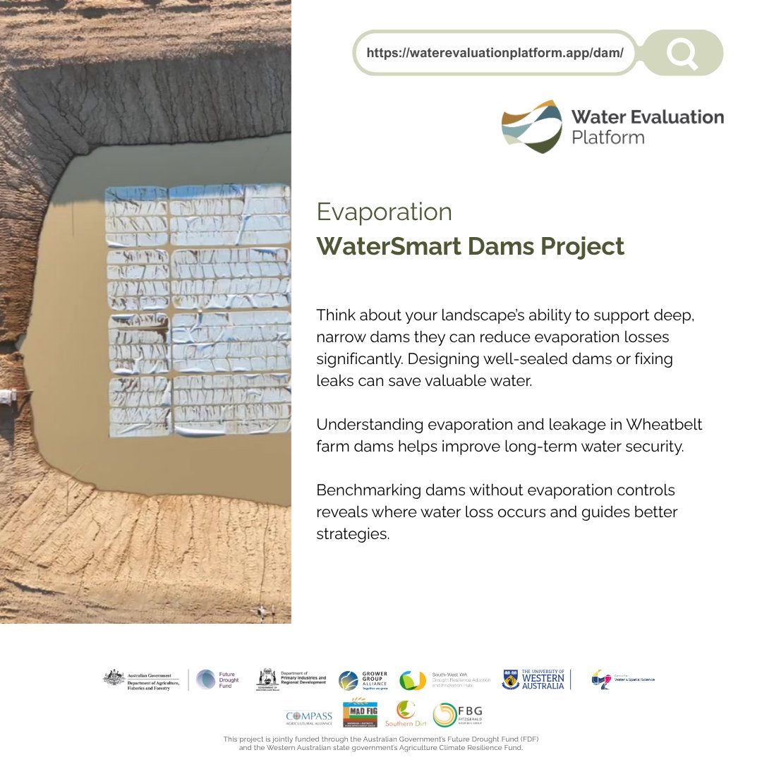 GGA_WA's tweet photo. WEP offers real solutions for real farms. Try the easy-to-use tools that help you compare dam designs, test catchments & reduce evaporation losses.
💡Watch the evaporation reduction tutorial: https://t.co/2D7ynTlxIy
🔗WaterSmart Dams project: https://t.co/MaJaqnxO6m #SmartDams https://t.co/i0meeWhqo8