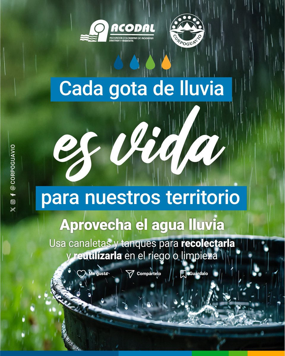 CORPOGUAVIO (@corpoguavio) on Twitter photo 💧El Agua Nos Une. Cada gota de lluvia es vida para nuestro territorio. 🌧️ <a href="/ACODAL/">ACODAL NACIONAL</a> y CORPOGUAVIO te invitan a transformar el agua lluvia en una aliada del hogar y el ambiente. 💧El Agua Nos Une. Cada gota de lluvia es vida para nuestro territorio. 🌧️ <a href="/ACODAL/">ACODAL NACIONAL</a> y CORPOGUAVIO te invitan a transformar el agua lluvia en una aliada del hogar y el ambiente.