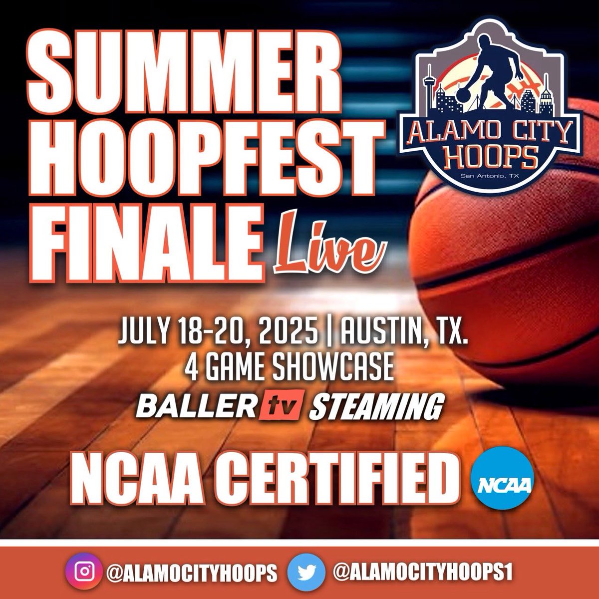 Alamo City Hoops (@alamocityhoops1) on Twitter photo 🚨9 Days until we Hoop🔥🚨
🗣️10th Annual Summer Hoopsfest Finale
(LIVE)
📍Austin TX
⏳A few spots left
🔒Registration & Rosters into the BBCS MUST be complete
💻AlamoCityHoops.com <a href="/Jewlzonthemic/">Jewlz💎</a> <a href="/emmallaporte/">Emma LaPorte</a> <a href="/marcusontape/">Marcus</a> <a href="/CoachPinchback/">Steven J Pinchback</a> <a href="/TavTone/">Tone_Tav</a> <a href="/TxBallersElite/">Texas Ballers Elite</a> <a href="/NBTXBall/">NBTX</a> 🚨9 Days until we Hoop🔥🚨
🗣️10th Annual Summer Hoopsfest Finale
(LIVE)
📍Austin TX
⏳A few spots left
🔒Registration & Rosters into the BBCS MUST be complete
💻AlamoCityHoops.com <a href="/Jewlzonthemic/">Jewlz💎</a> <a href="/emmallaporte/">Emma LaPorte</a> <a href="/marcusontape/">Marcus</a> <a href="/CoachPinchback/">Steven J Pinchback</a> <a href="/TavTone/">Tone_Tav</a> <a href="/TxBallersElite/">Texas Ballers Elite</a> <a href="/NBTXBall/">NBTX</a>