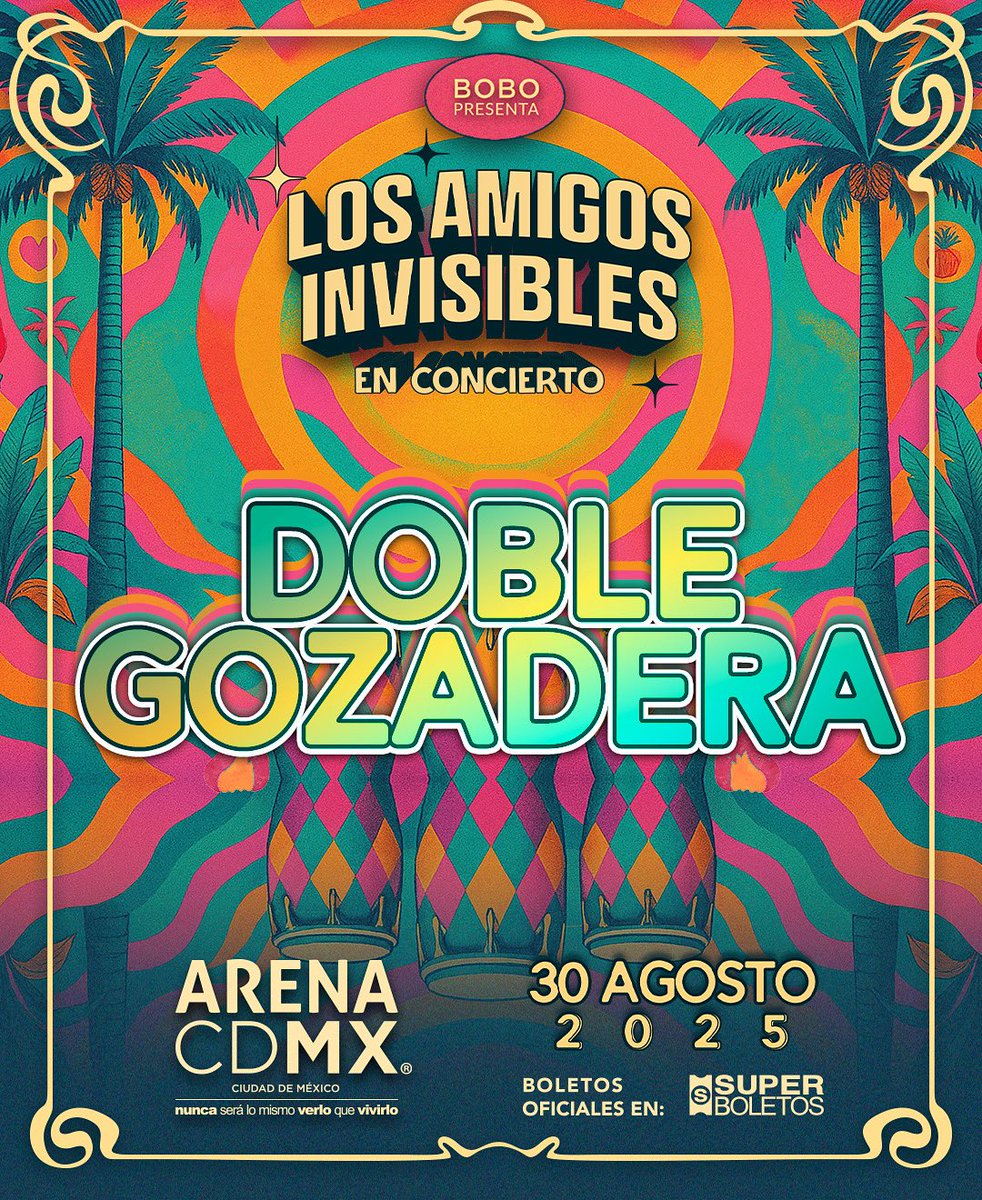 Los Amigos Invisibles (@amgsinvisibles) on Twitter photo 🌴🎶 Doble Gozadera en CDMX 🌴🎶
El funk está servido este 30 de agosto en la <a href="/ArenaCdMexico/">Arena CDMX</a> y tú vas sí o sí...
Porque:
✔️ Show en vivo
✔️ Baile sin parar
✔️ ¡2x1 en boletos!
🔥 Etiqueta a quien te va a acompañar, porque esta noche se baila hasta abajo. 🌴🎶 Doble Gozadera en CDMX 🌴🎶
El funk está servido este 30 de agosto en la <a href="/ArenaCdMexico/">Arena CDMX</a> y tú vas sí o sí...
Porque:
✔️ Show en vivo
✔️ Baile sin parar
✔️ ¡2x1 en boletos!
🔥 Etiqueta a quien te va a acompañar, porque esta noche se baila hasta abajo.