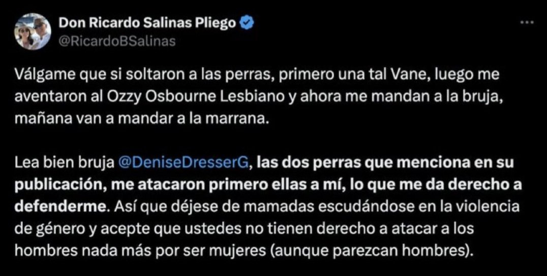 Aleida Hernández Cer (@ceraleida) on Twitter photo Este es la representación más baja, misógina, violenta, fascista y parasitaria que ha producido el empresariado mexicano. 
Ricardo Salinas Pliego es su nombre. Este es la representación más baja, misógina, violenta, fascista y parasitaria que ha producido el empresariado mexicano. 
Ricardo Salinas Pliego es su nombre.