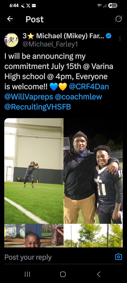 Danny Lewis (@crf4dan) on Twitter photo July 15th there will be no other place to be than Route 5 where 3 Varina Blue Devils will announce their commitment.
Sir Paul Cheeks...
Braylon Hood...
Michael Farley...
Stay tuned... <a href="/WillVapreps/">Will Vapreps Garlick</a> <a href="/VaPrepsRivals/">Virginia Preps</a> <a href="/hatfieldsports/">Matthew Hatfield</a> <a href="/coachjjenkins/">Coach Jarred Jenkins</a> <a href="/RecruitingVHSFB/">Varina HS Football Recruiting</a> July 15th there will be no other place to be than Route 5 where 3 Varina Blue Devils will announce their commitment.
Sir Paul Cheeks...
Braylon Hood...
Michael Farley...
Stay tuned... <a href="/WillVapreps/">Will Vapreps Garlick</a> <a href="/VaPrepsRivals/">Virginia Preps</a> <a href="/hatfieldsports/">Matthew Hatfield</a> <a href="/coachjjenkins/">Coach Jarred Jenkins</a> <a href="/RecruitingVHSFB/">Varina HS Football Recruiting</a>