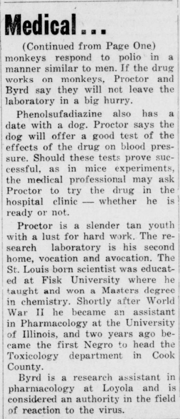 Dr. Charles D. Proctor &amp; C.L. Byrd discovered a potential cure for Polio in 1950, years before the Jonas Salk vaccine in 1953.

I find so many forgotten gems in Black American History in the archives.

1950📰. #HotepHistories