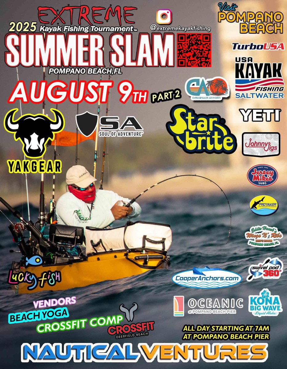 _EKFT's tweet image. 🎣 The 2025 EKFT Grand Finale is here!
🔥 Summer Slam Part 2
📍 Pompano Beach, FL
📅 August 9

🏆 1st Place: $3,000 from @YakGear @StarBrite_Inc @NauticalVentures 

🎁 Register by July 15:
👒 2 FREE straw hats
👕 1 FREE SPF 50 shirt 

🔗 extremekayakfishingtournament.org/summer-slam.ht…
