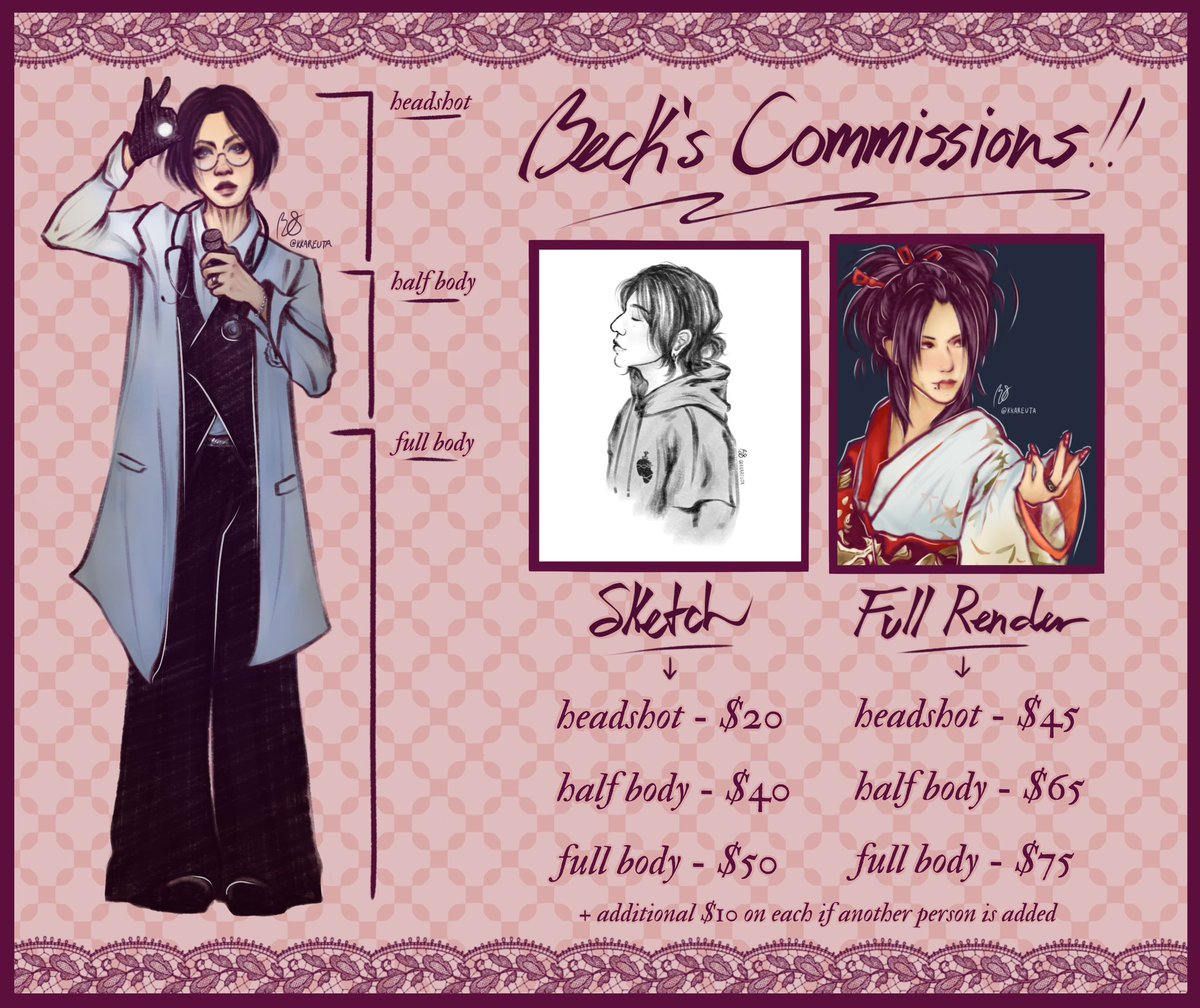 KKAREUTA's tweet image. BECK COMMS JUST DROPPED !!!!!!!! pls dm me if ever interested, i have 3 openings right now !!!!!!!
TOS in the thread, PLEASE PLEASE READ BEFORE DMING ME 。゚(゚´ω`゚)゚。