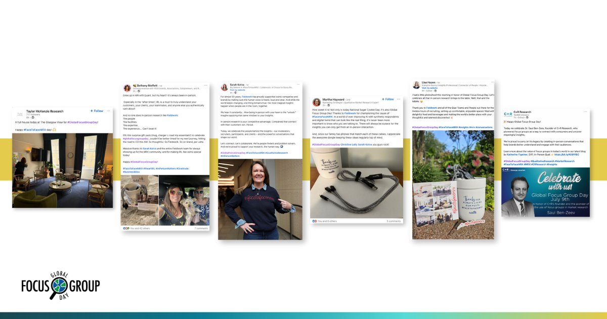 What a day! To everyone who makes focus groups happen – you’re the reason this day exists. Here’s to more breakthroughs, more sticky notes, and more meaningful conversation.

#GlobalFocusGroupDay #FaceToFaceMRX #Insights #mrx