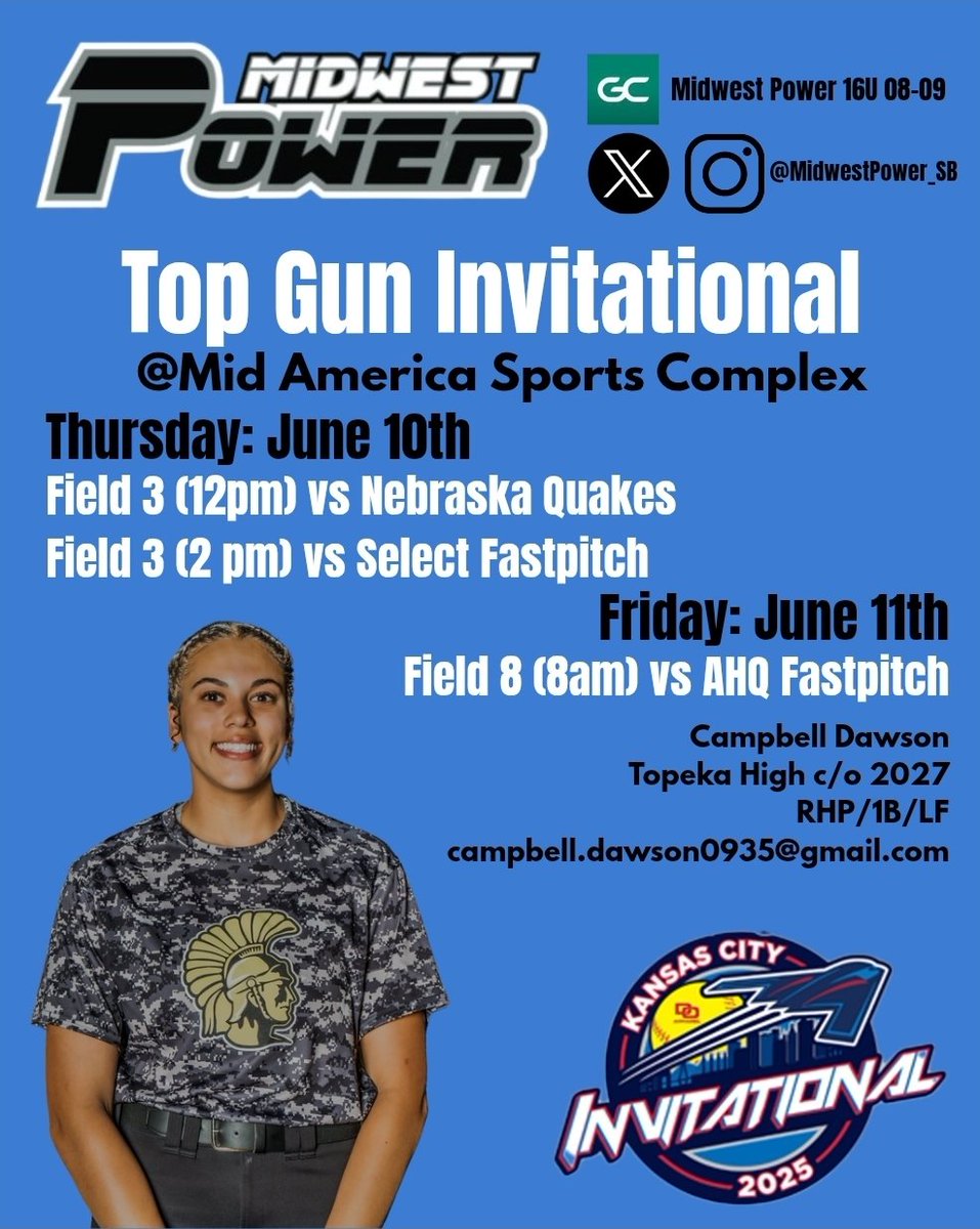 I'm super excited to be back with my team after a short break for volleyball Competing at Top Gun this week. Come see us, we are fun to watch!! <a href="/BCCSoftball/">Barton Softball</a> <a href="/BakerWildcatSB/">Baker University Softball</a> <a href="/RockUSoftball/">Rockhurst Softball</a> <a href="/KStokes10/">Kiki Stokes O’Connor</a> <a href="/IchabodSB/">Washburn Softball</a> <a href="/SDCoyotesSB/">South Dakota Softball</a> <a href="/MidwestPower_SB/">Midwest Power Softball 08/09</a> <a href="/jccc_softball/">JCCC Softball</a> <a href="/KUSoftball/">Kansas Softball</a> <a href="/CuseSB/">Syracuse Softball</a>