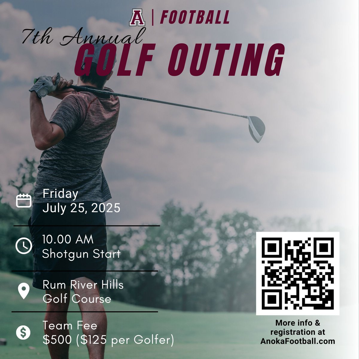 Get your foursome signed up for the 7th Annual Golf Outing. This is a great time and a great way to support Anoka Football. birdease.com/31504