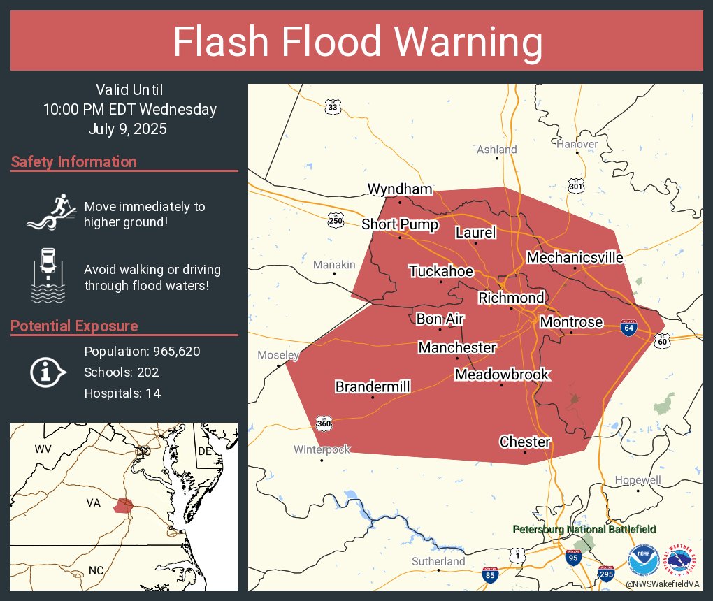 Flash Flood Warning including Richmond VA, Tuckahoe VA and  Mechanicsville VA until 10:00 PM EDT