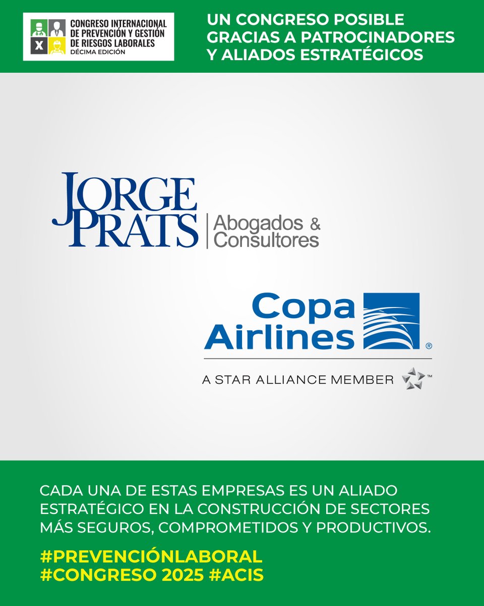 Ningún gran evento se construye solo.
Detrás del Congreso Internacional de Prevención y Gestión de Riesgos Laborales 2025, hay empresas que creen —como nosotros— en el poder de la formación, la prevención y el liderazgo responsable.

Gracias por ser parte activa del cambio.