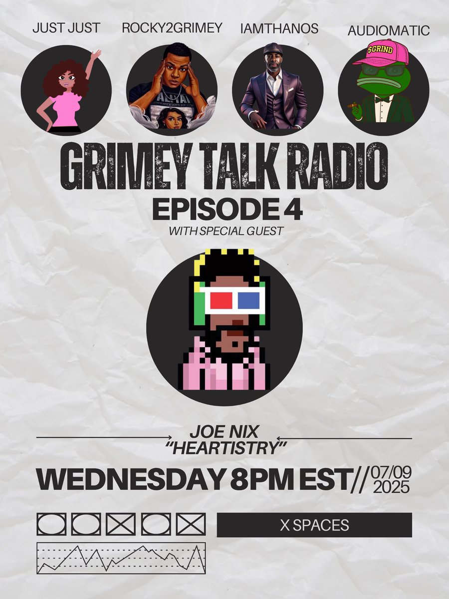 RoCkY2GriMeY (@rocky2grimey__) on Twitter photo ๐จ Join us in just a little under an hour for #GRIMEYTALKRADIO FT. <a href="/Heartistryxyz/">Heartistry</a> โผ๏ธ Set reminders ๐๐พ
x.com/i/spaces/1mnxeโฆ ๐จ Join us in just a little under an hour for #GRIMEYTALKRADIO FT. <a href="/Heartistryxyz/">Heartistry</a> โผ๏ธ Set reminders ๐๐พ
x.com/i/spaces/1mnxeโฆ