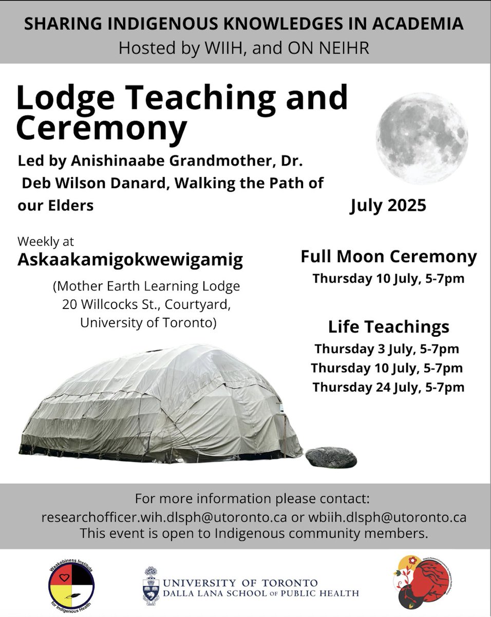 Waakebiness Institute for Indigenous Health (@wbiih_) on Twitter photo Full Moon Ceremony. Led by Elder Dr. Deb Danard at Askaakamigokwewigamig (20 Willcocks St. Courtyard, University of Toronto). ๐ซ๐
๐๏ธ Thursday, July 10, 2025
๐ 20 Willcocks
๐ 5-7 PM Full Moon Ceremony. Led by Elder Dr. Deb Danard at Askaakamigokwewigamig (20 Willcocks St. Courtyard, University of Toronto). ๐ซ๐
๐๏ธ Thursday, July 10, 2025
๐ 20 Willcocks
๐ 5-7 PM