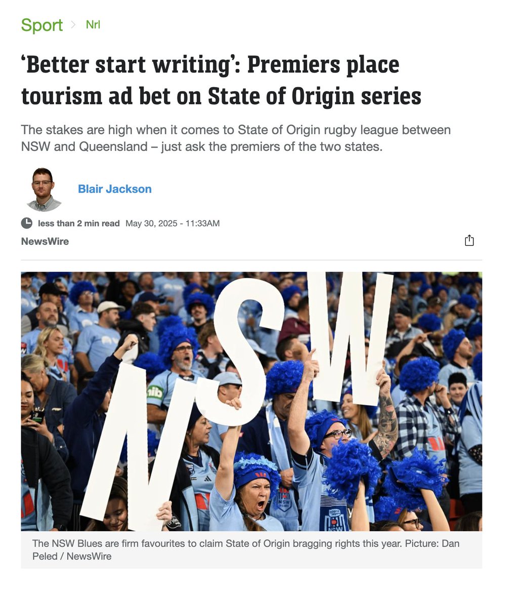 Queensland Australia (@queensland) on Twitter photo <a href="/ChrisMinnsMP/">Chris Minns</a> <a href="/QLDmaroons/">Queensland Maroons</a> <a href="/DavidCrisafulli/">David Crisafulli</a> Just going to leave this here... bit.ly/4eDeYqC😉
Let us know if you need any pointers on crafting award-winning tourism campaigns <a href="/ChrisMinnsMP/">Chris Minns</a> <a href="/sydney_sider/">Sydney.com</a> <a href="/NewSouthWales/">New South Wales</a> ☀️📷
<a href="/DavidCrisafulli/">David Crisafulli</a> <a href="/NSWBlues/">NSWBlues</a> <a href="/QLDmaroons/">Queensland Maroons</a> #StateOfOrigin2025 #QueenslandHolidayFeeling <a href="/ChrisMinnsMP/">Chris Minns</a> <a href="/QLDmaroons/">Queensland Maroons</a> <a href="/DavidCrisafulli/">David Crisafulli</a> Just going to leave this here... bit.ly/4eDeYqC😉
Let us know if you need any pointers on crafting award-winning tourism campaigns <a href="/ChrisMinnsMP/">Chris Minns</a> <a href="/sydney_sider/">Sydney.com</a> <a href="/NewSouthWales/">New South Wales</a> ☀️📷
<a href="/DavidCrisafulli/">David Crisafulli</a> <a href="/NSWBlues/">NSWBlues</a> <a href="/QLDmaroons/">Queensland Maroons</a> #StateOfOrigin2025 #QueenslandHolidayFeeling