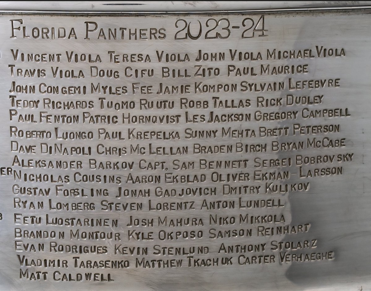 keeperofthecup's tweet image. Last year at this time, we were just finishing off the engraving of the #StanleyCup. This year's is coming up soon. Back to Back Champions @FlaPanthers @NHL @HockeyHallFame