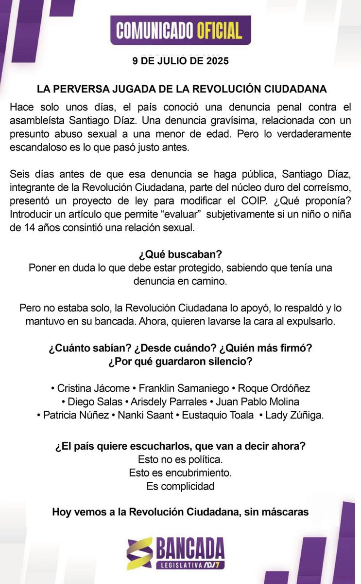 🟣COMUNICADO🟣

La perversa jugada de la Revolución Ciudadana 

<a href="/Adnecuadorok/">AdnEcuadorOk</a>