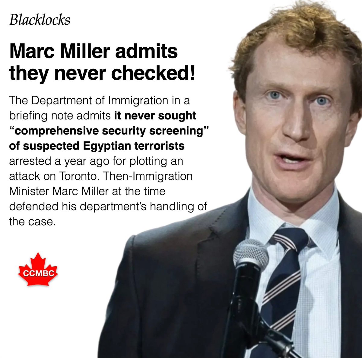 2021Ccmbc's tweet image. Former Immigration Minister Marc Miller: “We are confident in our security screening.”  Also Marc’s Dept: Forgets to check if alleged terrorists are, y’know, terrorists.  Bravo for the confidence, sir! Maybe next time, try a CSIS referral?  #OhCanada #SecurityLapse