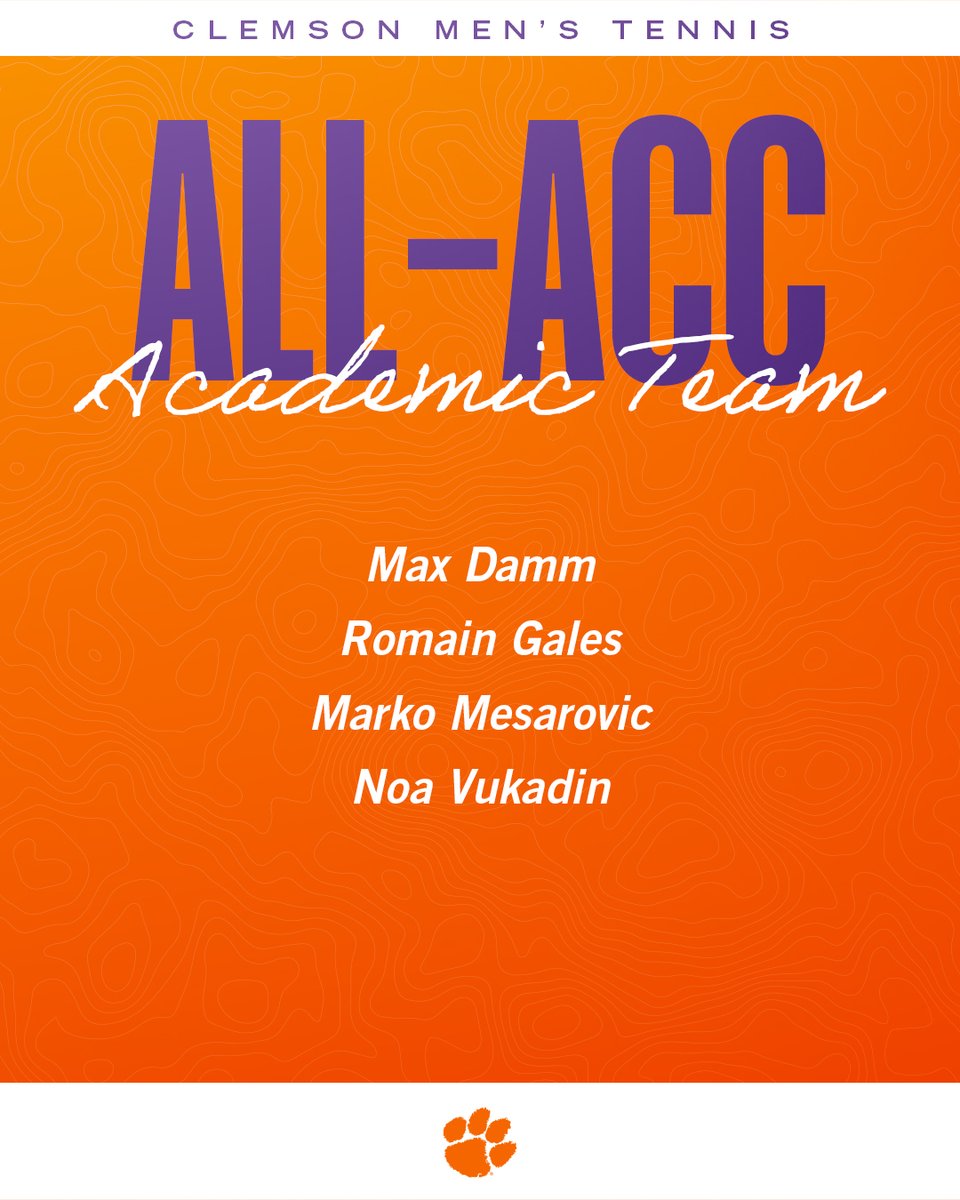 ClemsonMTennis's tweet image. Congrats to these four Tigers on All-ACC Academic Team honors👨🎓
