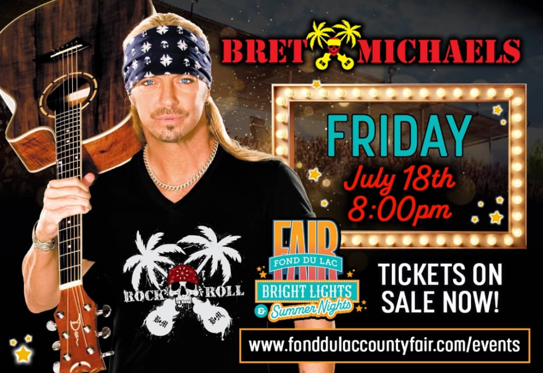 Found du Lac #Wisconsin get ready to rock🎸 Bret Michaels is bringing an epic party to fdlfair on Friday, July 18 for a summer night of all killer, no filler smash hits that you don't want to miss!
Get all the details &amp; tix here